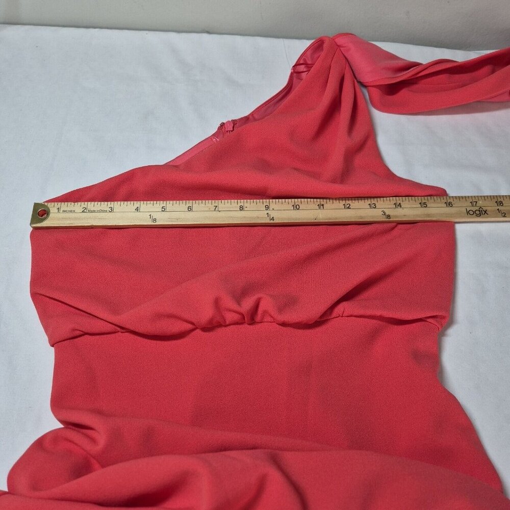 Belle Badgley Mischka Raya Dress Size 0 Draped One Shoulder Gown Coral Pink (02) - Picture 7 of 10